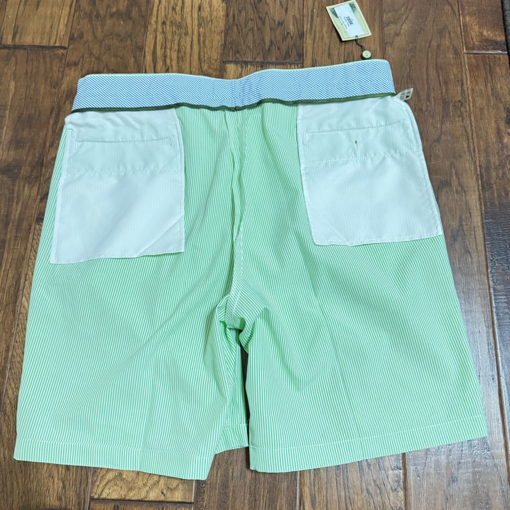 Donald Ross Mens Golf Shorts 38 Key Lime Green White‎ Seersucker Stripe DR0638 - Picture 6 of 8